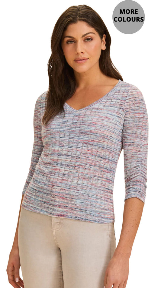 Spacedye Knit 3/4 Sleeve Top. Style FD3692305