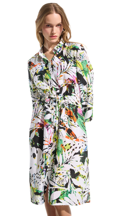 Crinkled Woven Tropical Print Shirt Dress. Style JR261623
