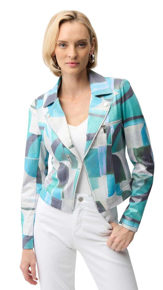 Foiled Faux Suede Geo Print Jacket. Style JR261911