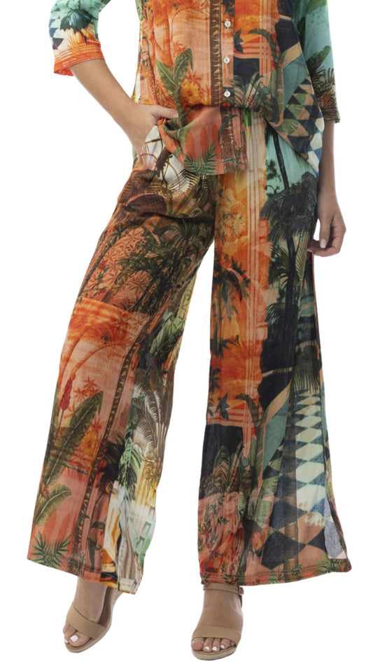 Tropical Print Flowy Wide Leg Pant. Style ORI76073