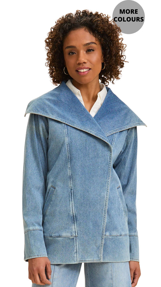 Draped Front Large Collar Jacket. Style FD1447131