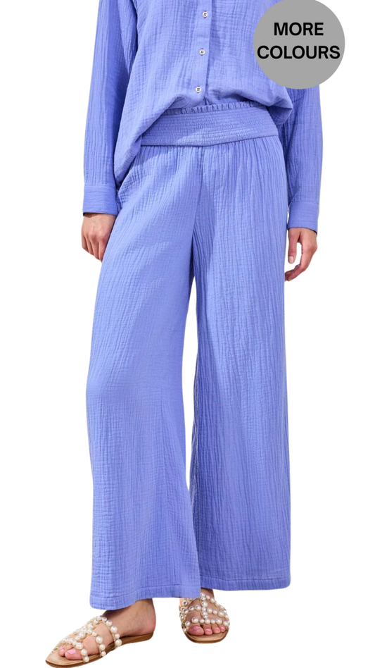 Smocked Elastic Waist Pull-On Wide Leg Cotton Pant. Style TR6057O-4555