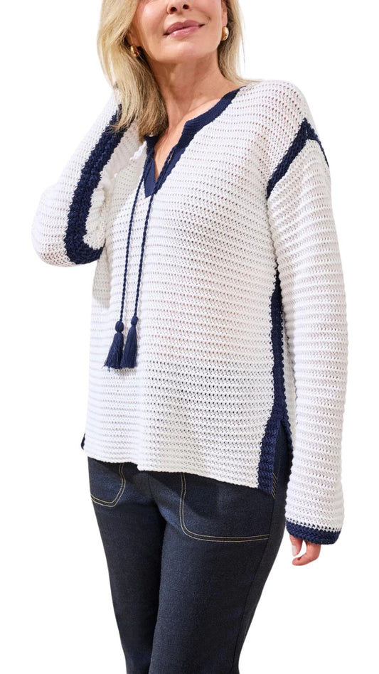 Notch Collar Tassel Tie Sweater. Style TR3033O-576