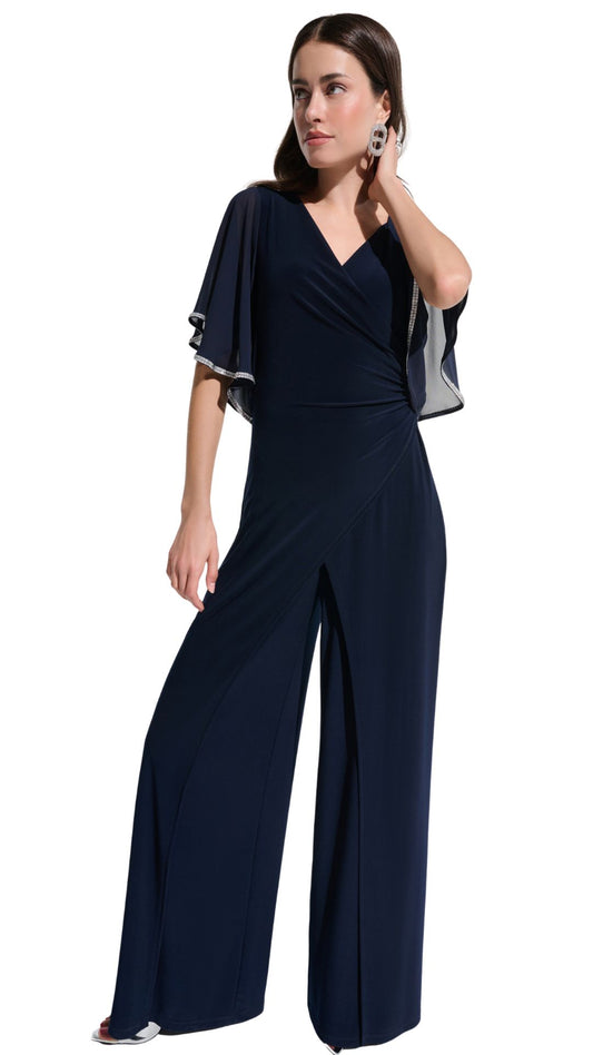 Signature Silky Knit Wrap Wide Leg Jumpsuit. Style JR262716