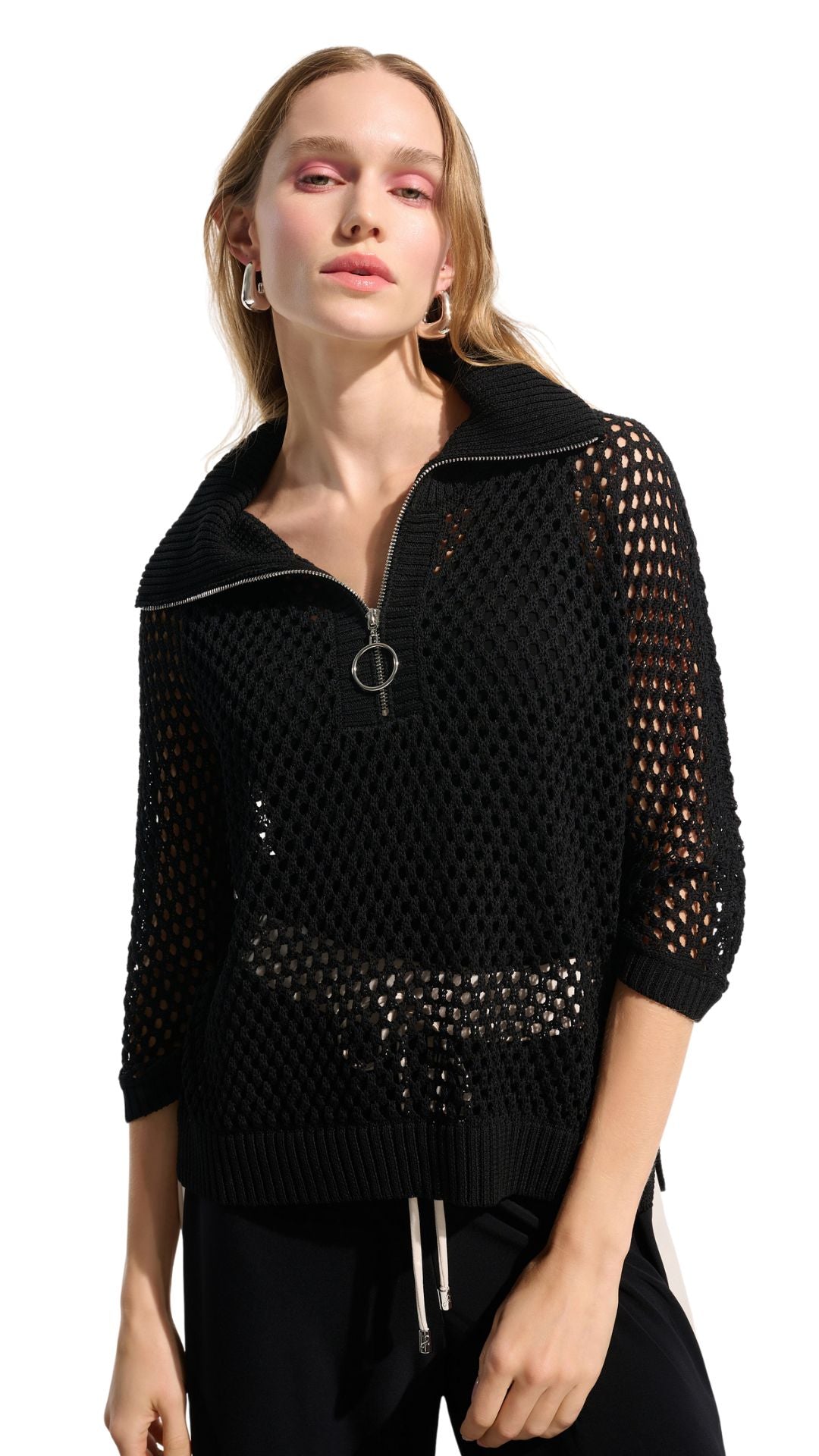 Zip Turtleneck All-Over Mesh Sweater. Style JR261634