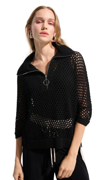 Zip Turtleneck All-Over Mesh Sweater. Style JR261634