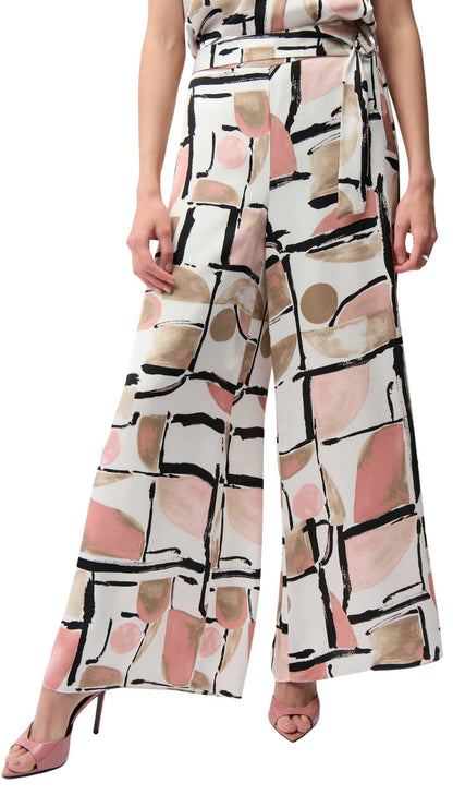Recycled Satin Abstract Print Wide Leg Pull-On Pants. Style JR261198