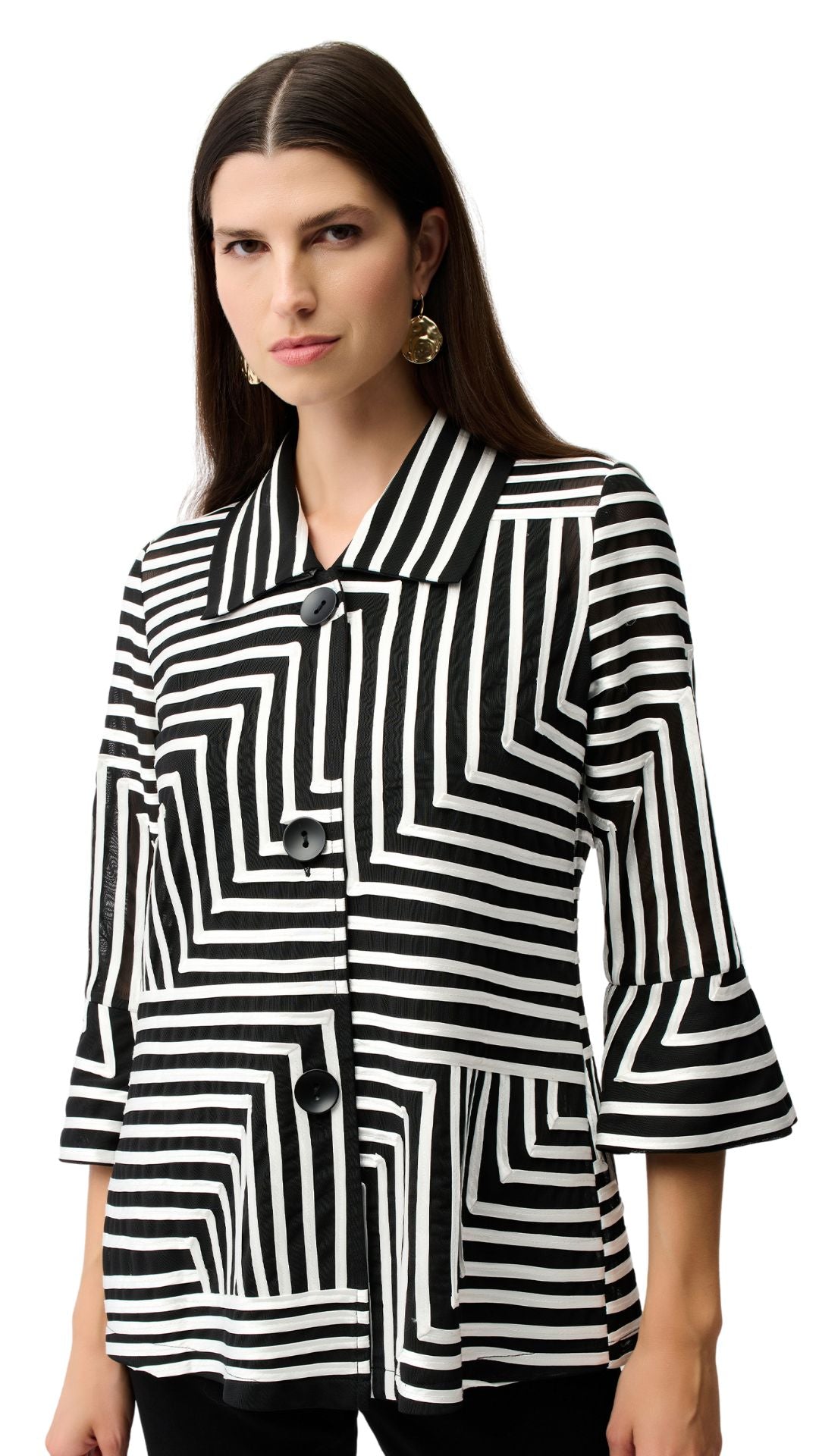 Button Front Geo Design Bell Sleeve Jacket. Style JR261980