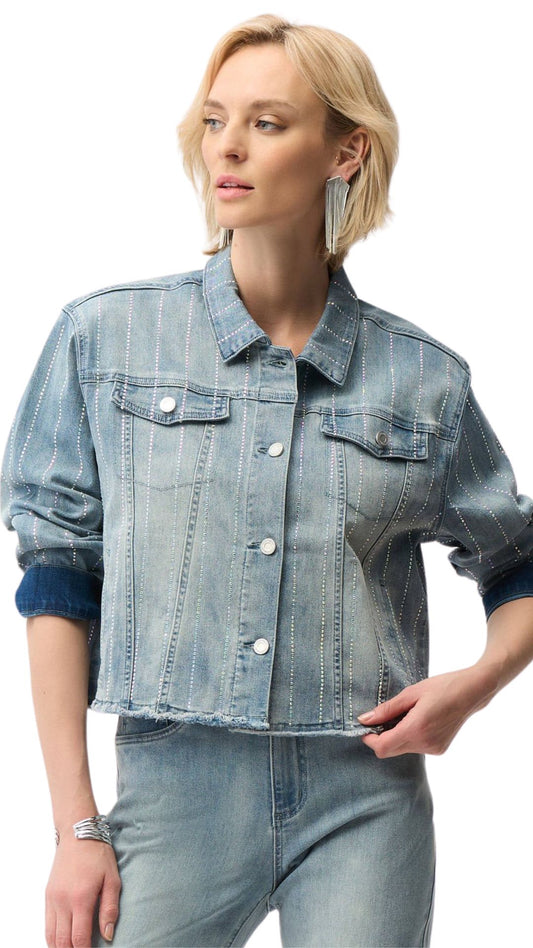 Denim & Rhinestone Stripes Jacket. Style JR261958