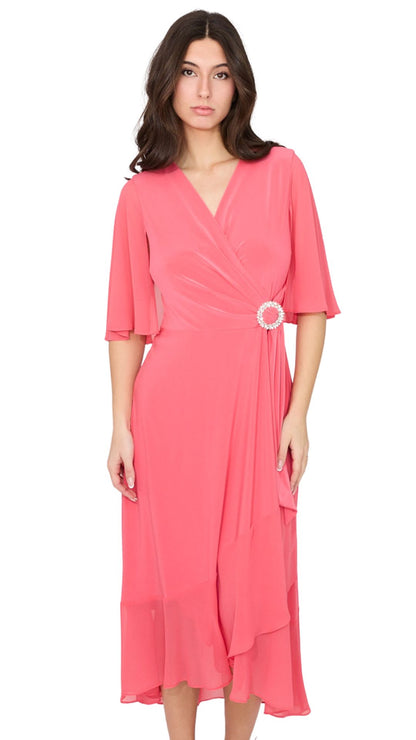 V-Neck Wrap Jewel Detail Midi Dress. Style JR261714