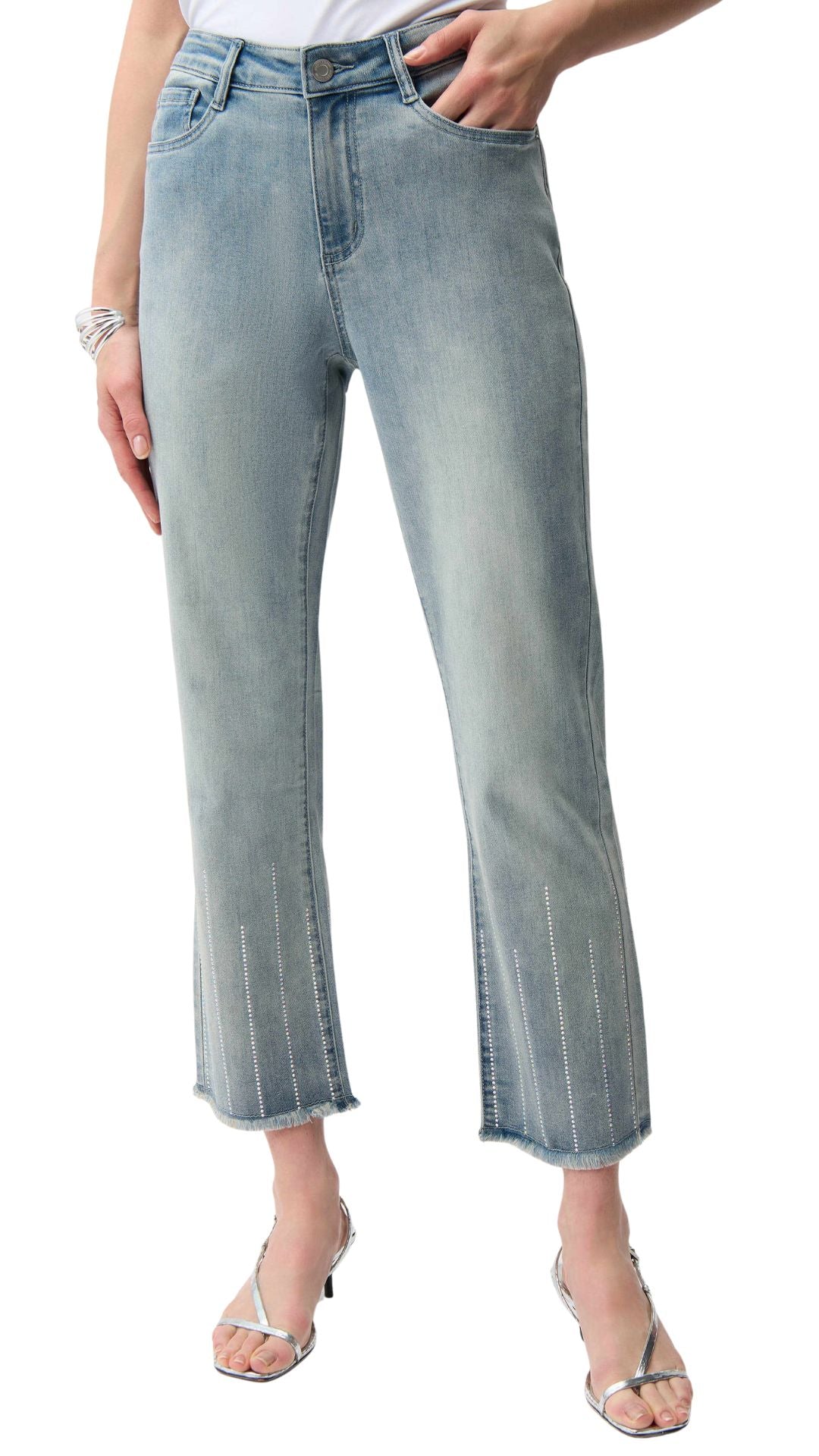 Straight Crop Rhinestones Stripes Jean. Style JR261945