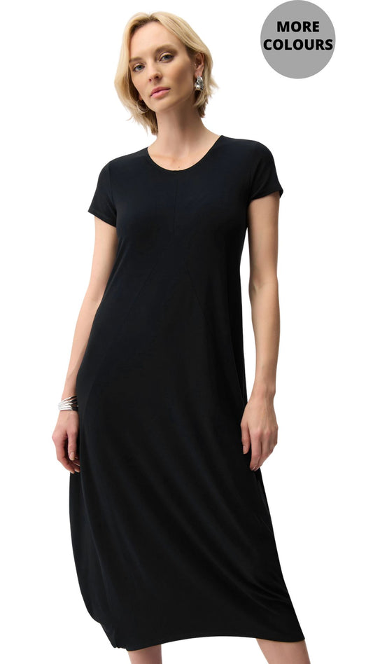 Short Sleeve Scoop Neck Cocoon Dress. Style JR261259