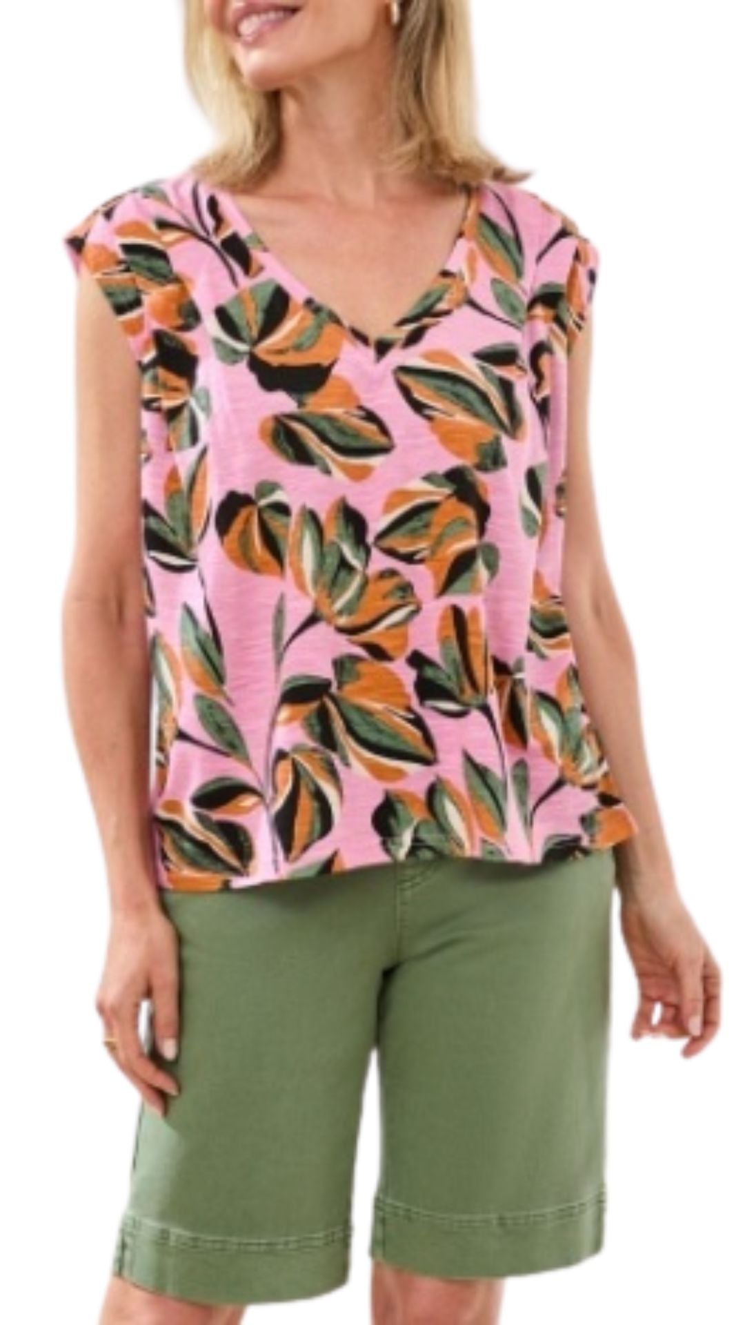 V-Neck Cap Sleeve Floral Print Top. Style TR2438O-3741