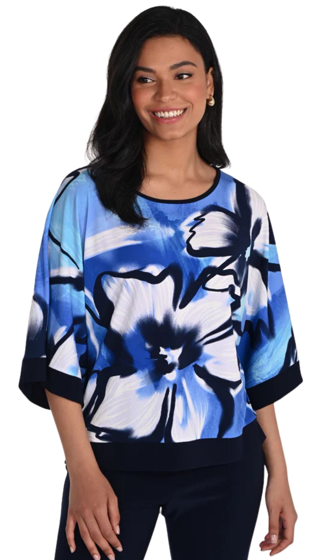 Abstract Floral Raglan Sleeve Boxy Top. Style FL266348