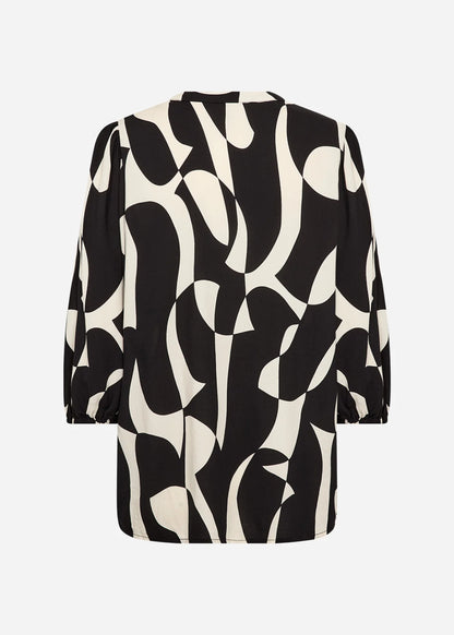 Abstract Print Button Front Elastic Cuffs Top. Style SOYA41612