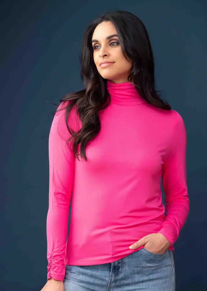 Turtleneck with Ruched Turtleneck & Cuffs. Style EW33008