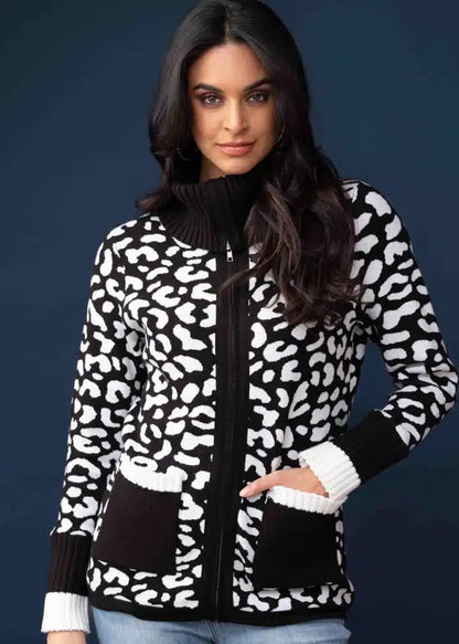 Zip Front Animal Print Cardigan. Style EW33025