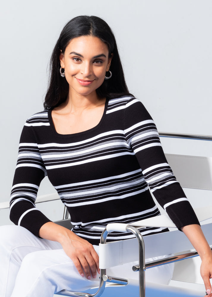 Square Neck Striped Sweater. Style EW34150