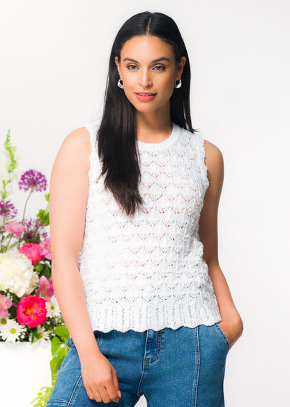 Scalloped Trim Solid Colour Crochet Tank. Style EW36009