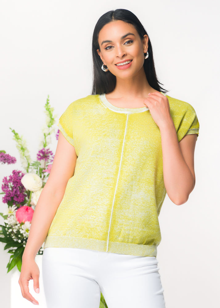 Bleach Dye Design Center Seam Sweater Fabric Top. Style EW36012