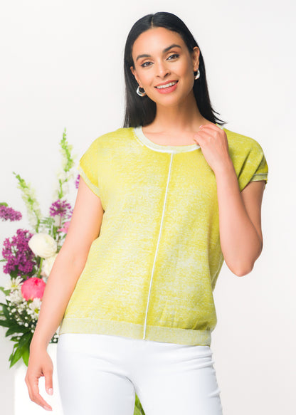 Bleach Dye Design Center Seam Sweater Fabric Top. Style EW36012