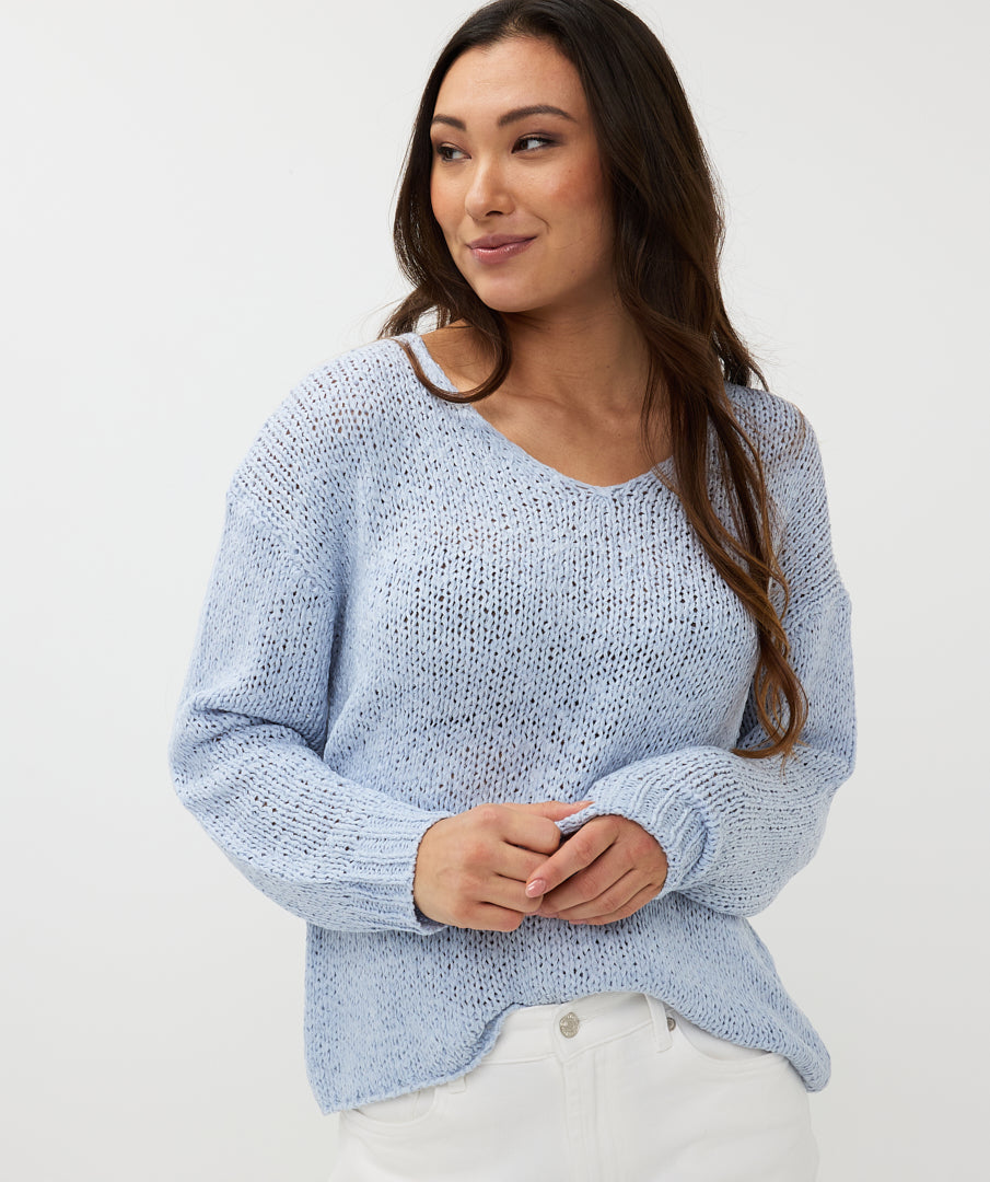Relaxed Knit V-Neck Sweater. Style ESQSP2502023