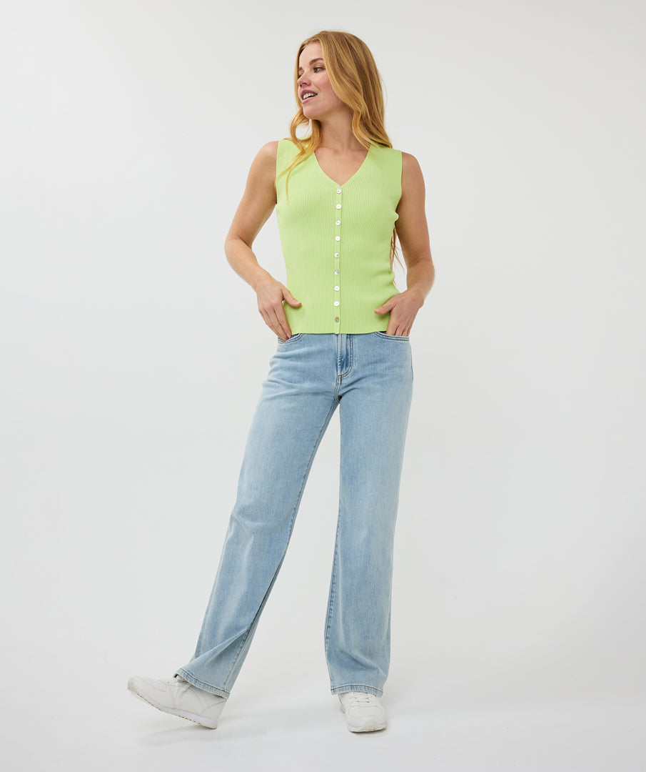 Button Front Rib Knit Top. Style ESQSP2507014