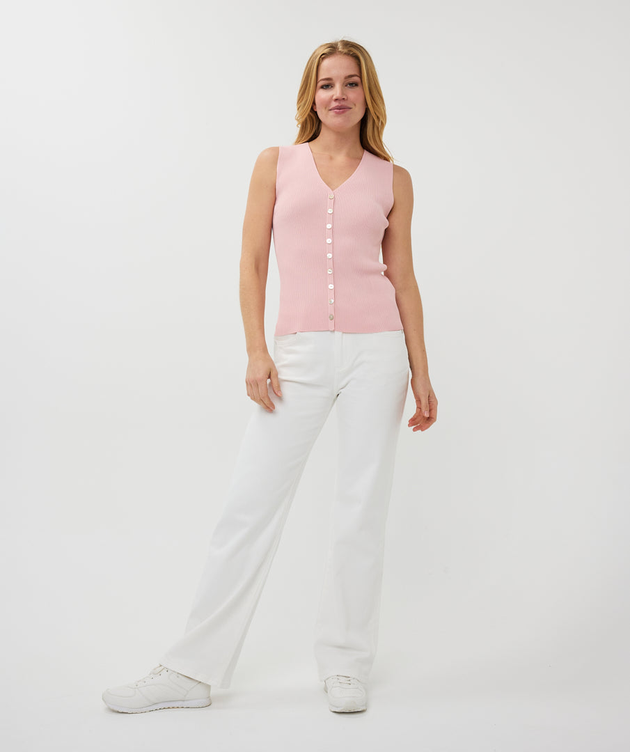 Button Front Rib Knit Top. Style ESQSP2507014