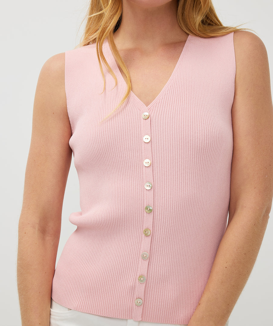 Button Front Rib Knit Top. Style ESQSP2507014