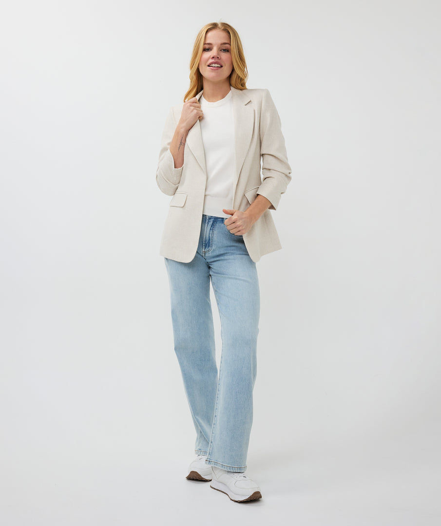 Gathered Sleeve Tweed Woven Blazer. Style ESQSP2510010