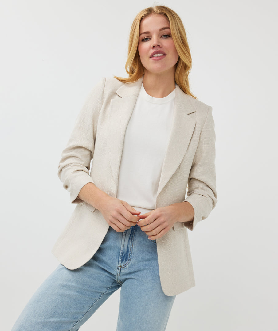 Gathered Sleeve Tweed Woven Blazer. Style ESQSP2510010