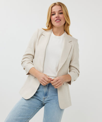 Gathered Sleeve Tweed Woven Blazer. Style ESQSP2510010