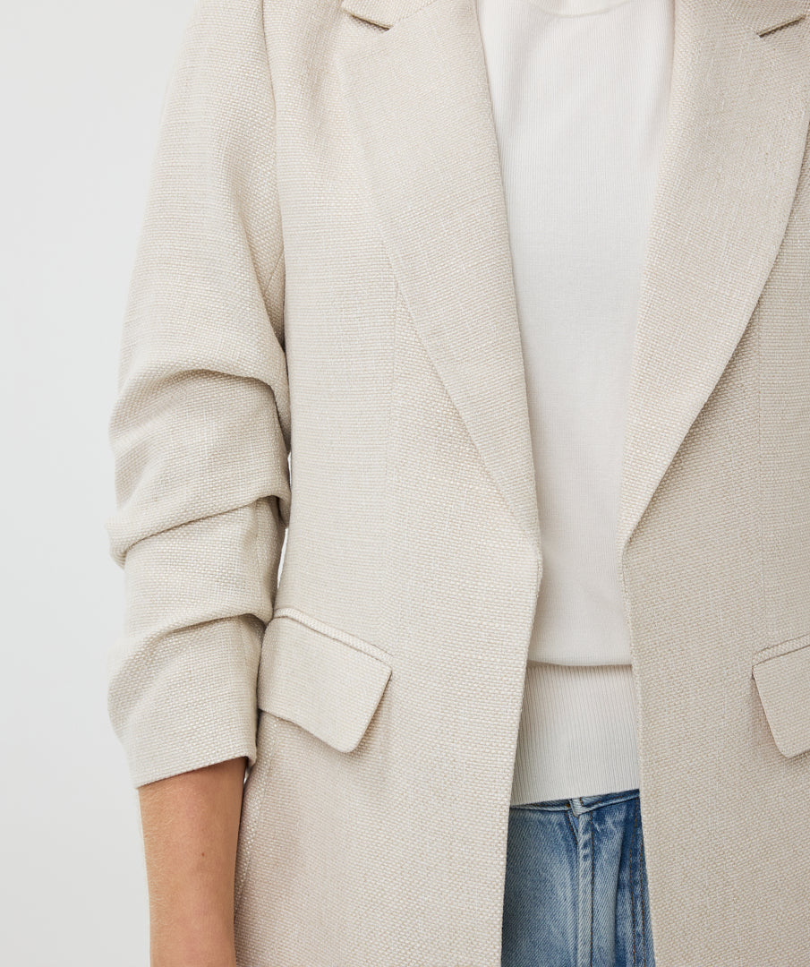 Gathered Sleeve Tweed Woven Blazer. Style ESQSP2510010