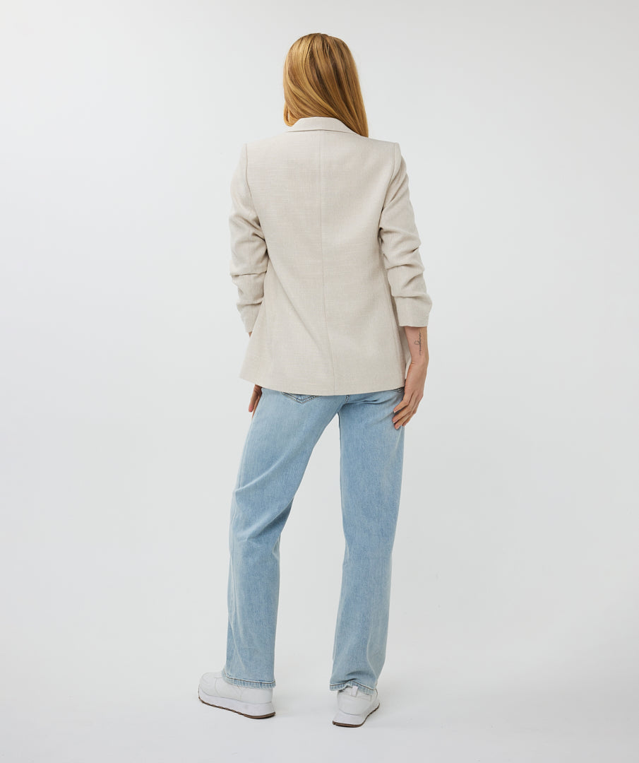 Gathered Sleeve Tweed Woven Blazer. Style ESQSP2510010