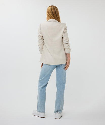Gathered Sleeve Tweed Woven Blazer. Style ESQSP2510010