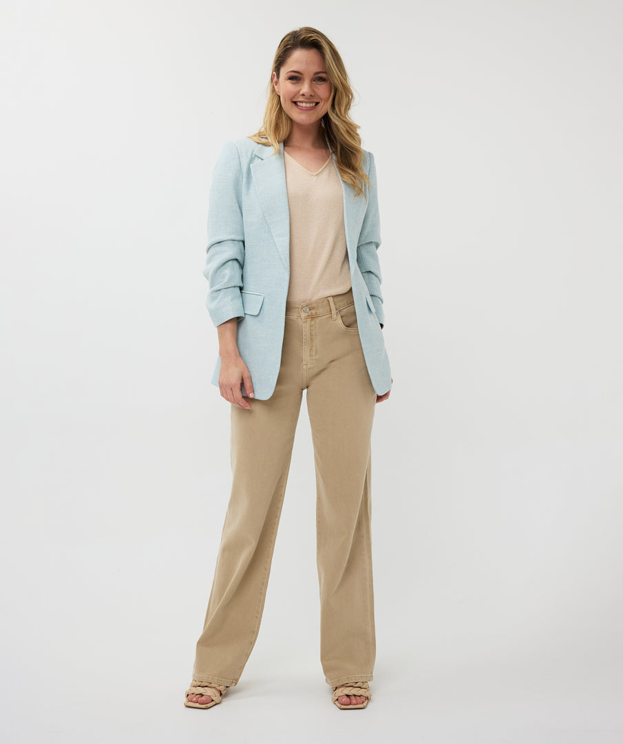 Gathered Sleeve Tweed Woven Blazer. Style ESQSP2510010
