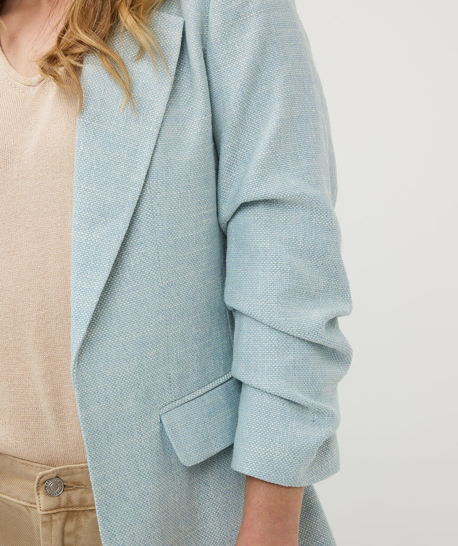 Gathered Sleeve Tweed Woven Blazer. Style ESQSP2510010