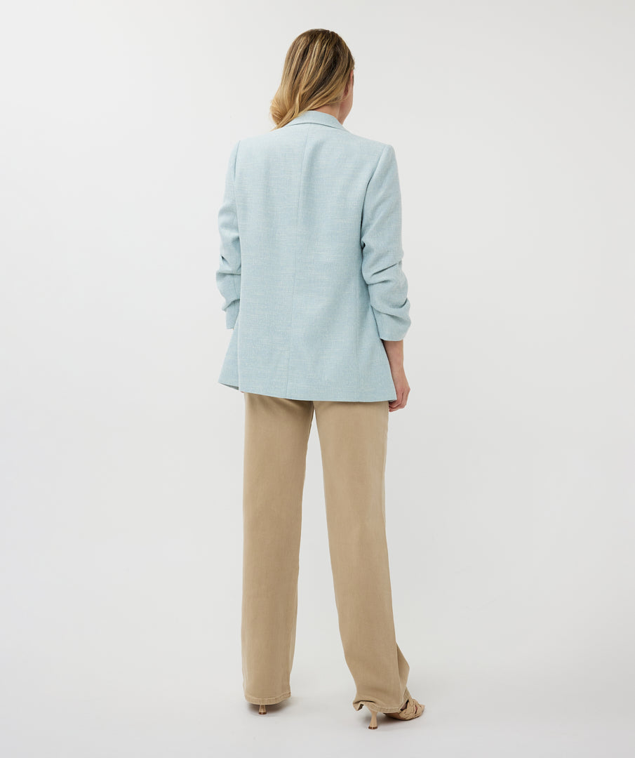 Gathered Sleeve Tweed Woven Blazer. Style ESQSP2510010