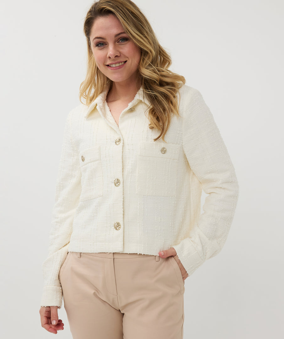 Textured Button Front Boxy Jacket. Style ESQSP2519014