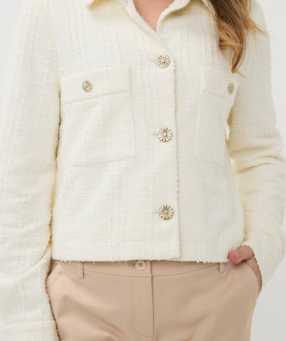 Textured Button Front Boxy Jacket. Style ESQSP2519014