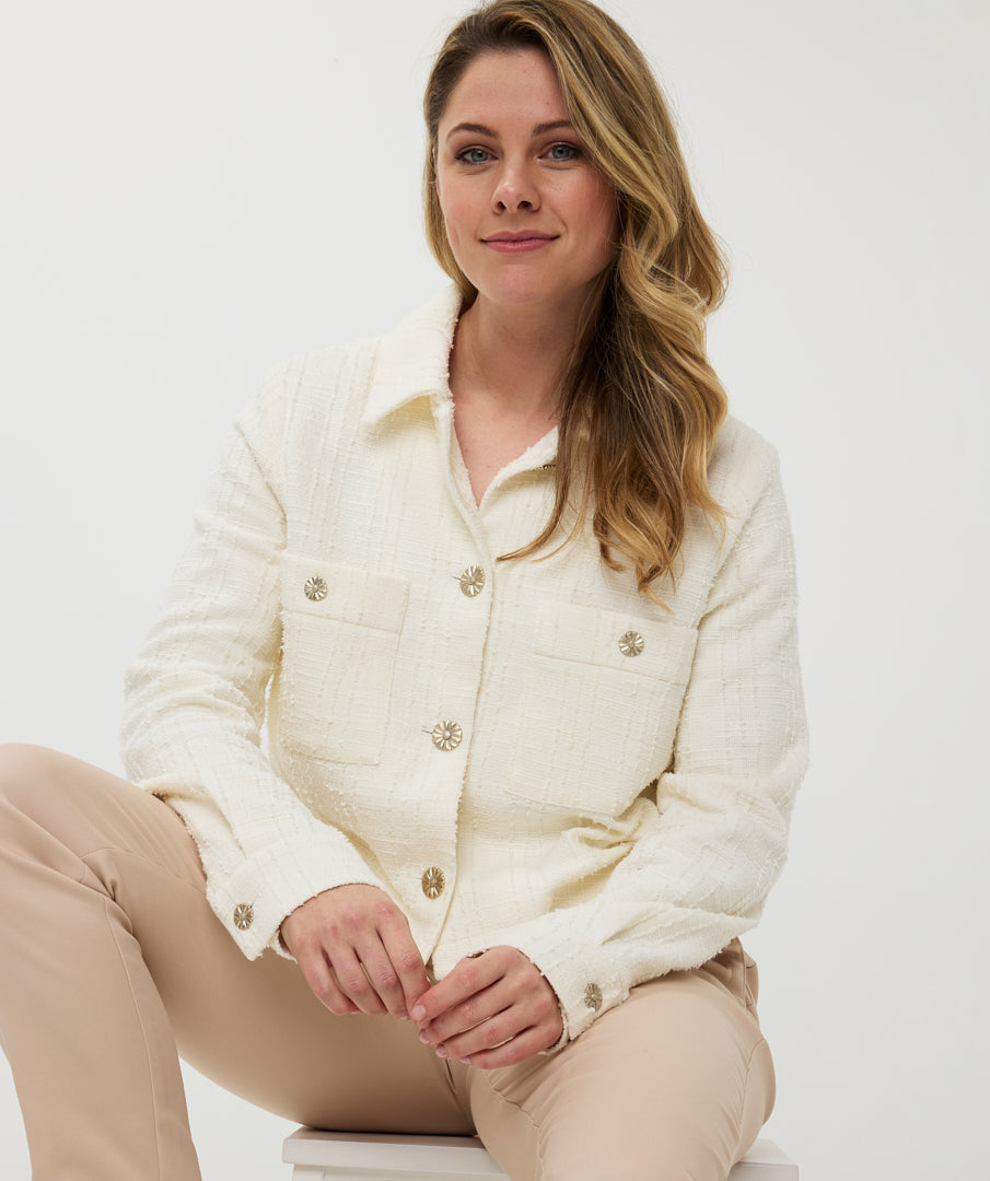 Textured Button Front Boxy Jacket. Style ESQSP2519014