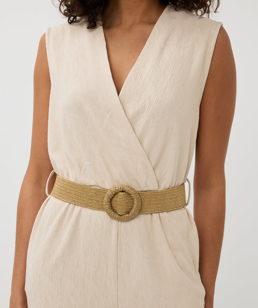 Textured Crossover Belted Jumpsuit. Style ESQSP2530018