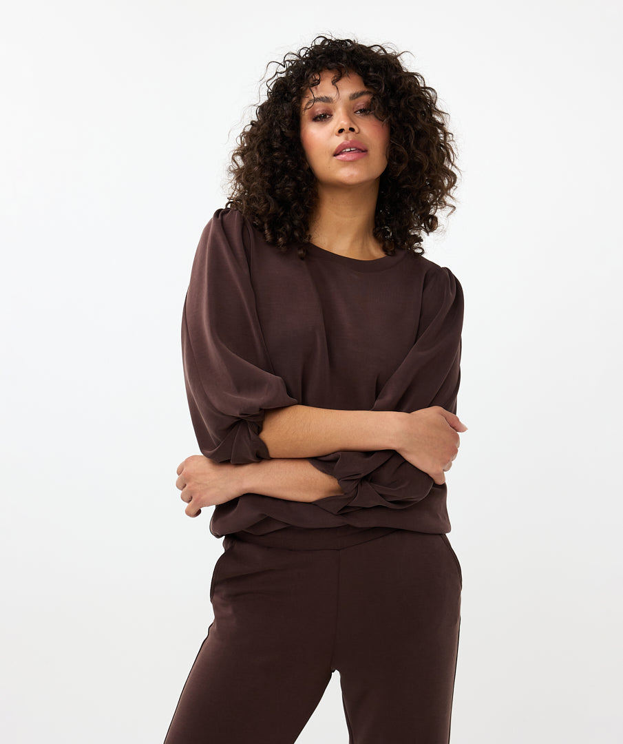 Buttery Soft Modal Twisted Sleeve Top. Style ESQF2405504