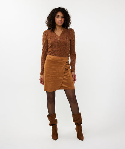 Faux Suede Wrap Front Skirt. Style ESQF2410507