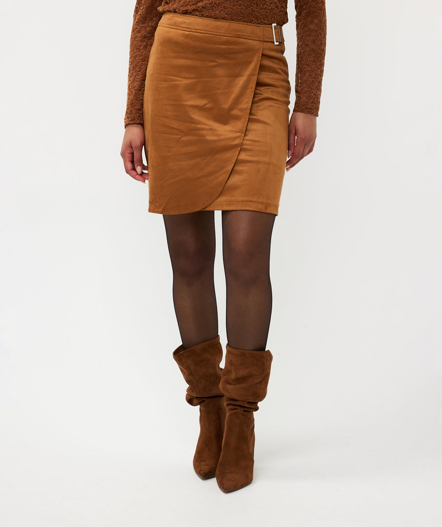 Faux Suede Wrap Front Skirt. Style ESQF2410507