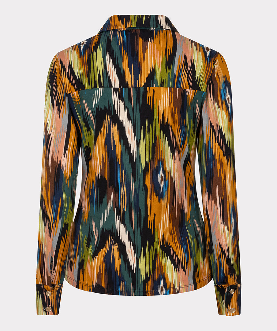 Abstract Print Y-Neck Blouse. Style ESQF2430504