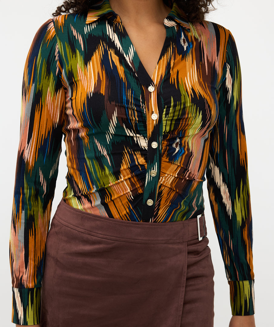 Abstract Print Y-Neck Blouse. Style ESQF2430504