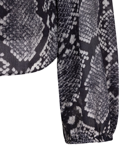 Snakeskin V-Neck with Tie Strings Blouse. Style ESQ10526