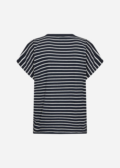 Striped Ribbed V-Neck Short Sleeve Top. Style SOYA27514