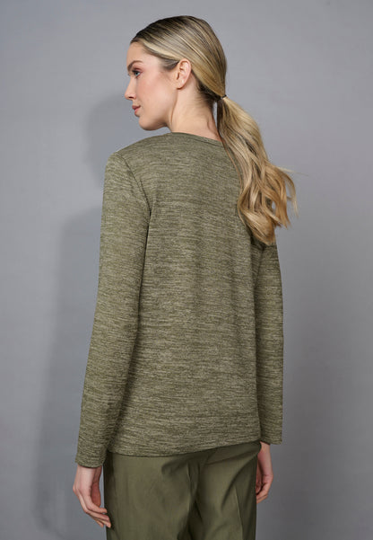Green Abstract Print Long Sleeve Top. Style PYFC202BC